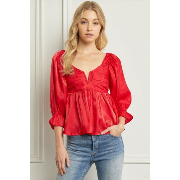 Entro Iridescent Babydoll Top, Red - Picture 1 of 6
